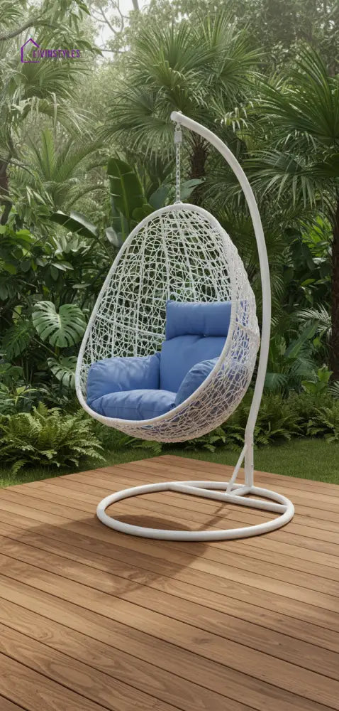 Giulietta Single Seater Hanging Swing With Stand For Balcony Garden Swing (White) - Blue - Swings