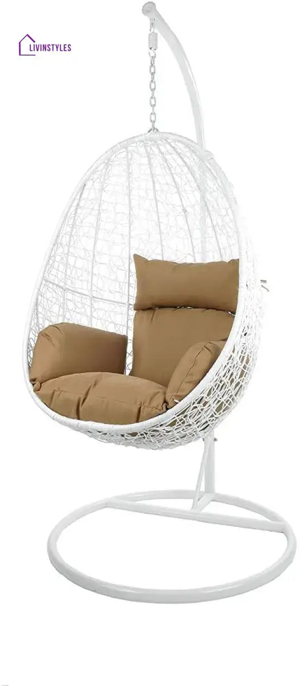 Giulietta Single Seater Hanging Swing With Stand For Balcony Garden Swing (White) - Brown - Swings