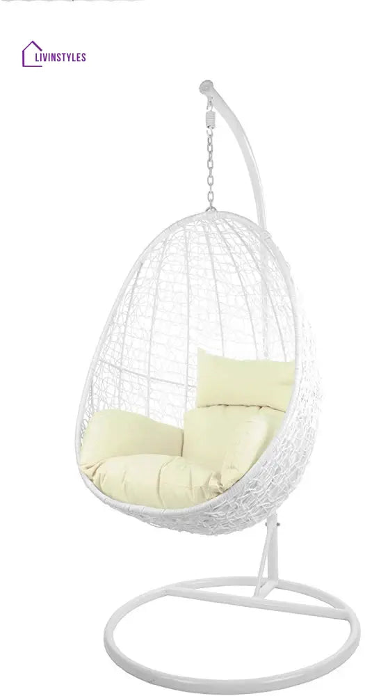 Giulietta Single Seater Hanging Swing With Stand For Balcony Garden Swing (White) - Cream - Swings