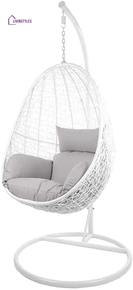 Giulietta Single Seater Hanging Swing With Stand For Balcony Garden Swing (White) - Grey - Swings