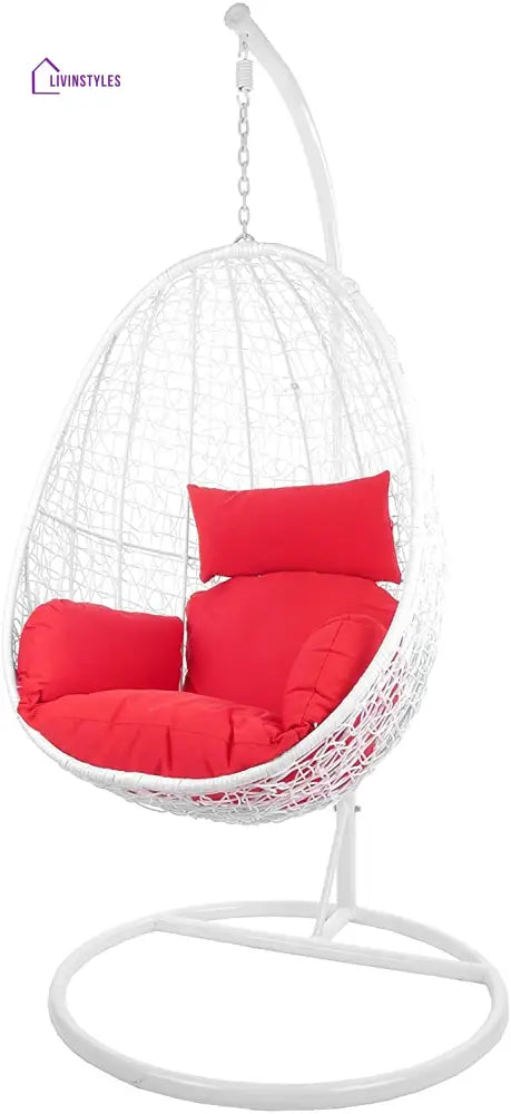 Giulietta Single Seater Hanging Swing With Stand For Balcony Garden Swing (White) - Red - Swings