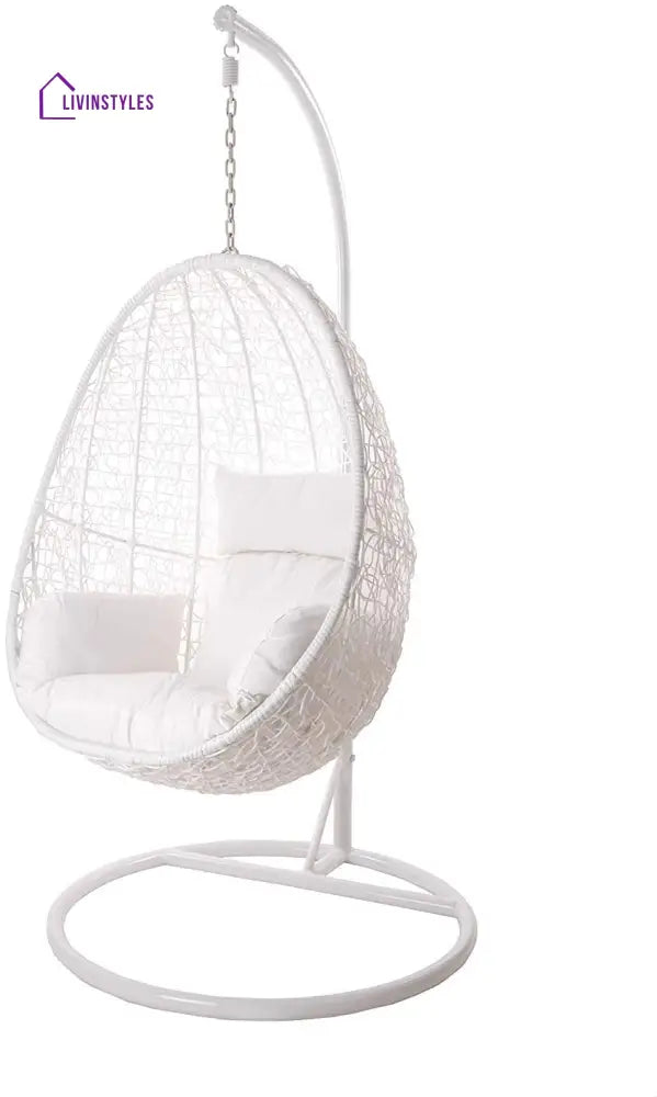 Giulietta Single Seater Hanging Swing With Stand For Balcony Garden Swing (White) - White - Swings
