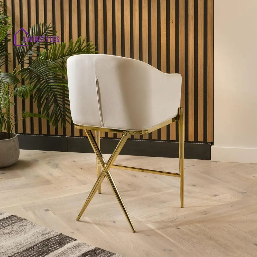 Glafira Bar Stool Cream Velvet Curved Back on Gold Legs Kitchen / Bar Stools