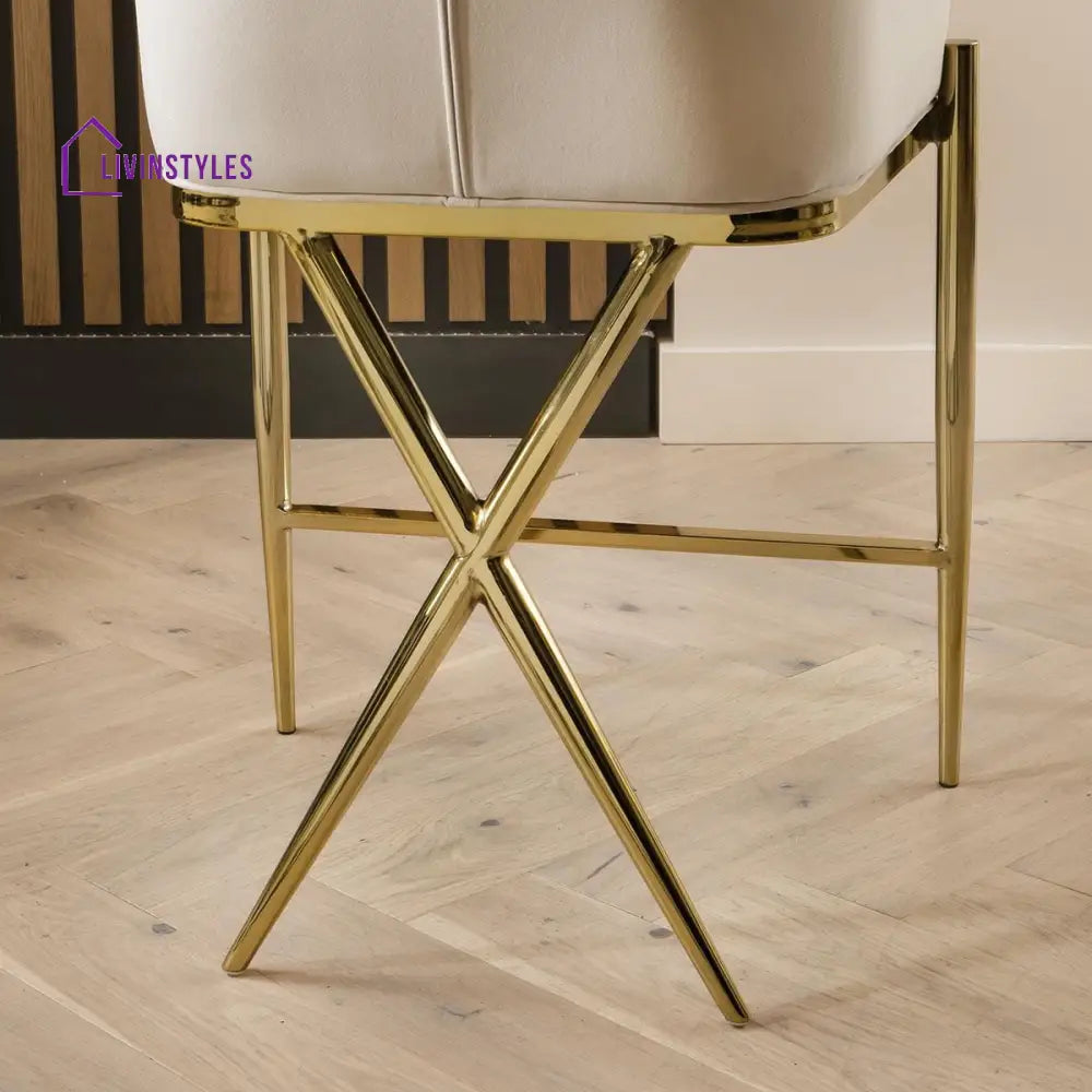 Glafira Bar Stool Cream Velvet Curved Back on Gold Legs Kitchen / Bar Stools