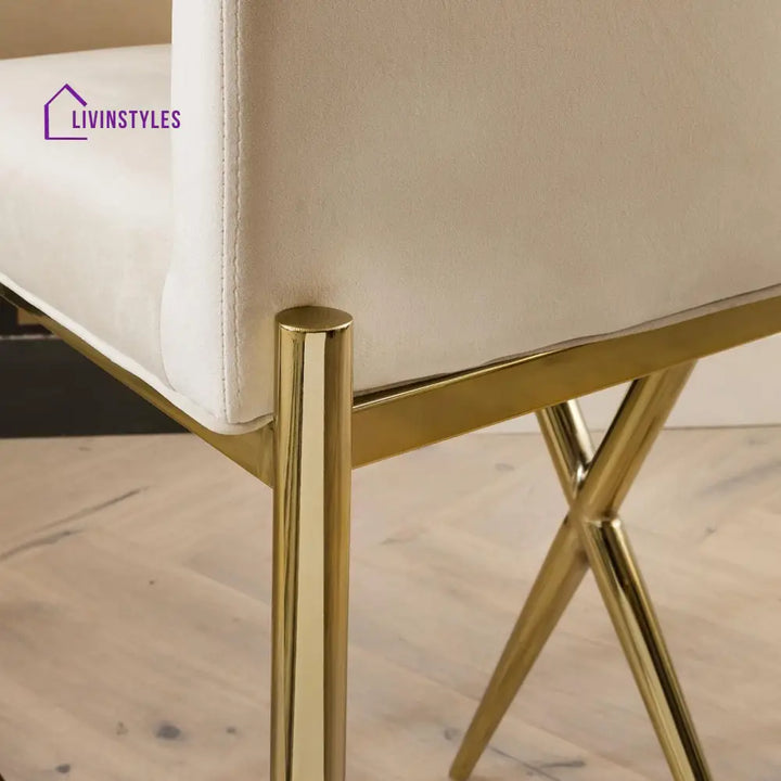 Glafira Bar Stool Cream Velvet Curved Back on Gold Legs Kitchen / Bar Stools