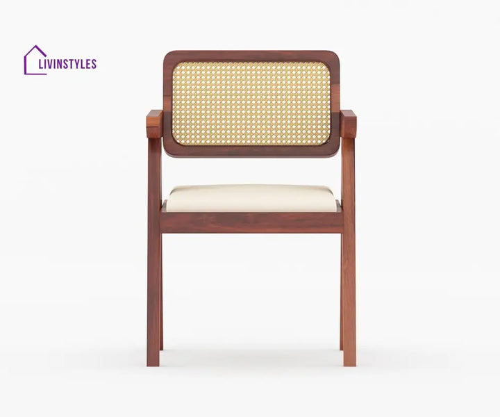 Gleb Solid Wood Sheesham 6 Seater With Cushion Dining Table Set (Honey Finish) | Cane Weaving Chairs