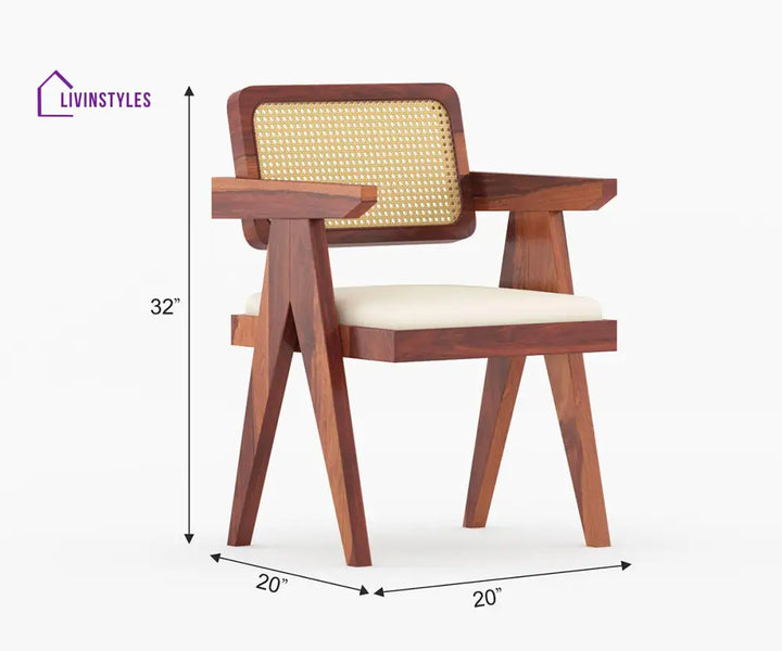 Gleb Solid Wood Sheesham 6 Seater With Cushion Dining Table Set (Honey Finish) | Cane Weaving Chairs