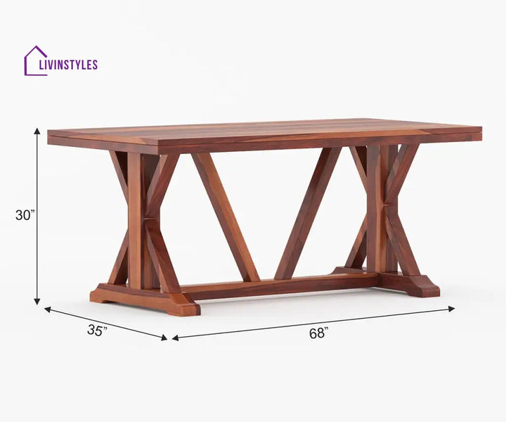 Gleb Solid Wood Sheesham 6 Seater With Cushion Dining Table Set (Honey Finish) | Cane Weaving Chairs