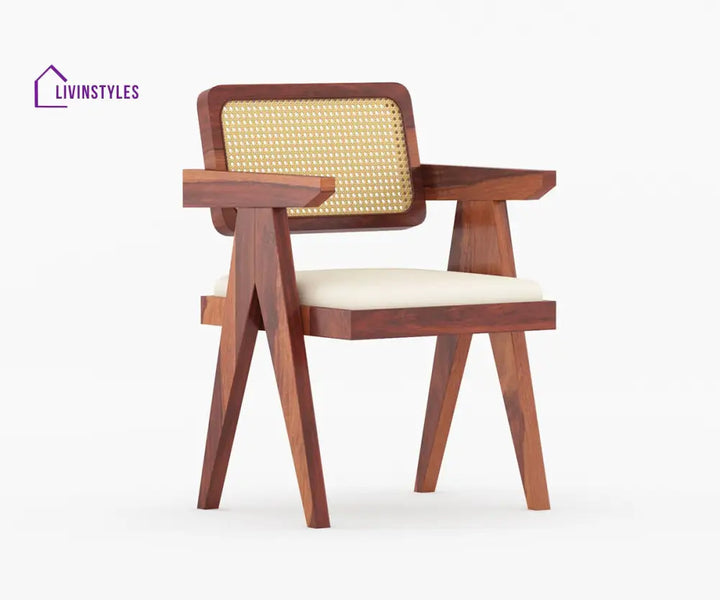 Gleb Solid Wood Sheesham 6 Seater With Cushion Dining Table Set (Honey Finish) | Cane Weaving Chairs
