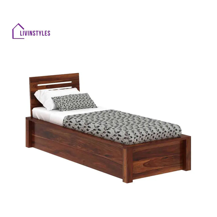 Gloria Solid Sheesham Wood Single Bed With Box Storage (Natural Finish) Bed