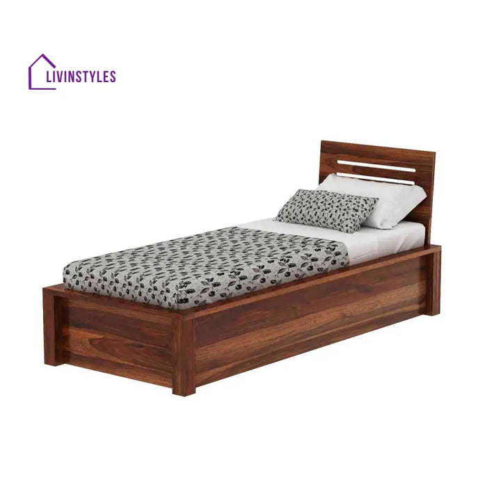 Gloria Solid Sheesham Wood Single Bed With Box Storage (Natural Finish) Bed