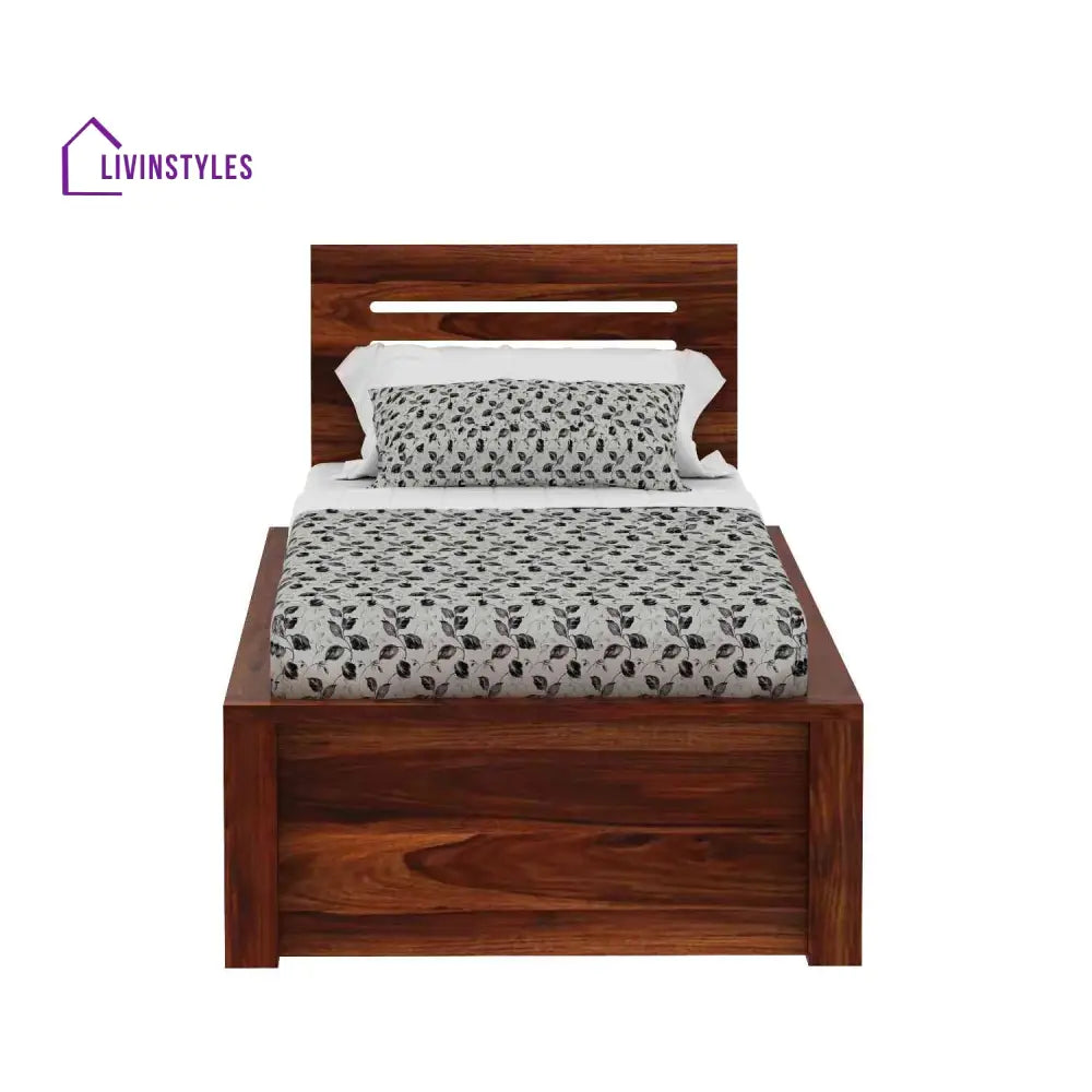 Gloria Solid Sheesham Wood Single Bed With Box Storage (Natural Finish) Bed