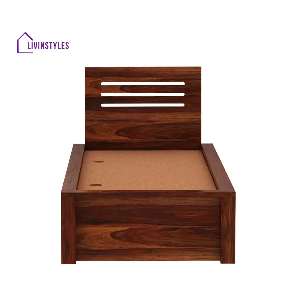 Gloria Solid Sheesham Wood Single Bed With Box Storage (Natural Finish) Bed