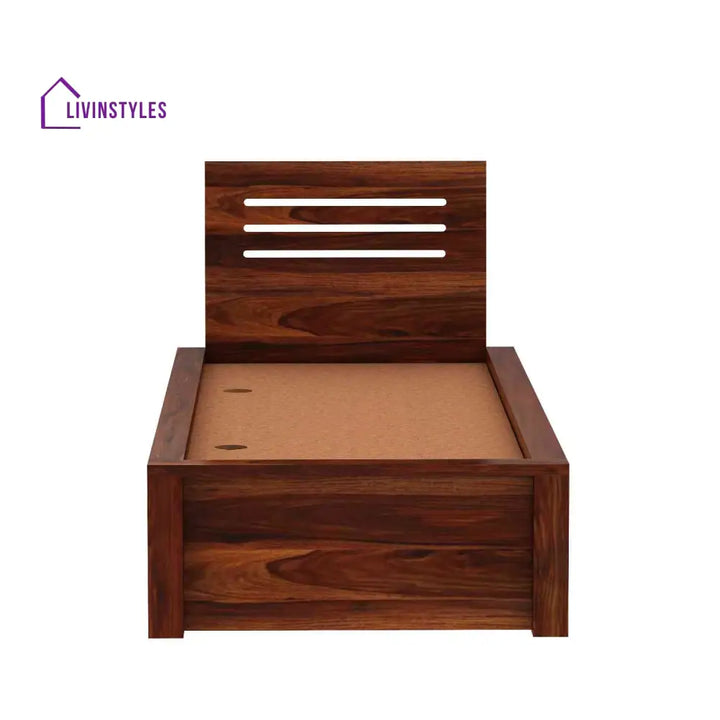 Gloria Solid Sheesham Wood Single Bed With Box Storage (Natural Finish) Bed