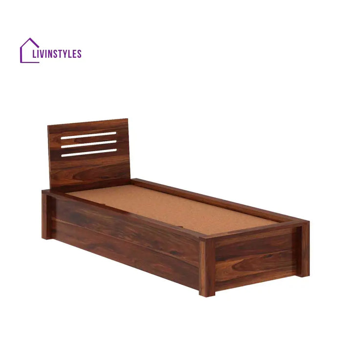 Gloria Solid Sheesham Wood Single Bed With Box Storage (Natural Finish) Bed