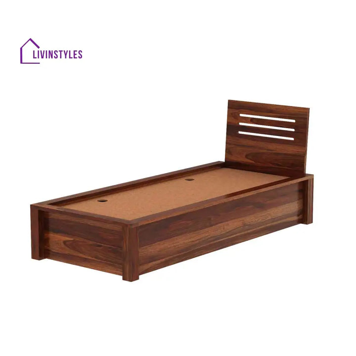Gloria Solid Sheesham Wood Single Bed With Box Storage (Natural Finish) Bed