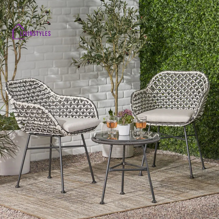 Glum Outdoor Patio Seating Set 2 Chairs and 1 Table Set (Black + White) - Coffee Table Sets