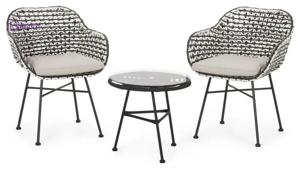 Glum Outdoor Patio Seating Set 2 Chairs and 1 Table Set (Black + White) - Coffee Table Sets