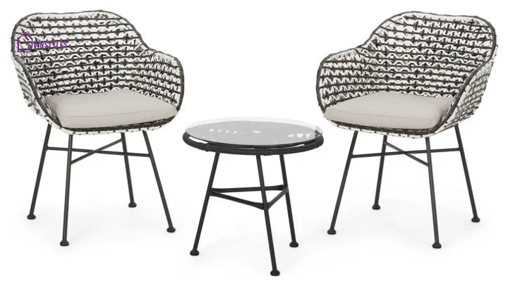 Glum Outdoor Patio Seating Set 2 Chairs and 1 Table Set (Black + White) - Coffee Table Sets