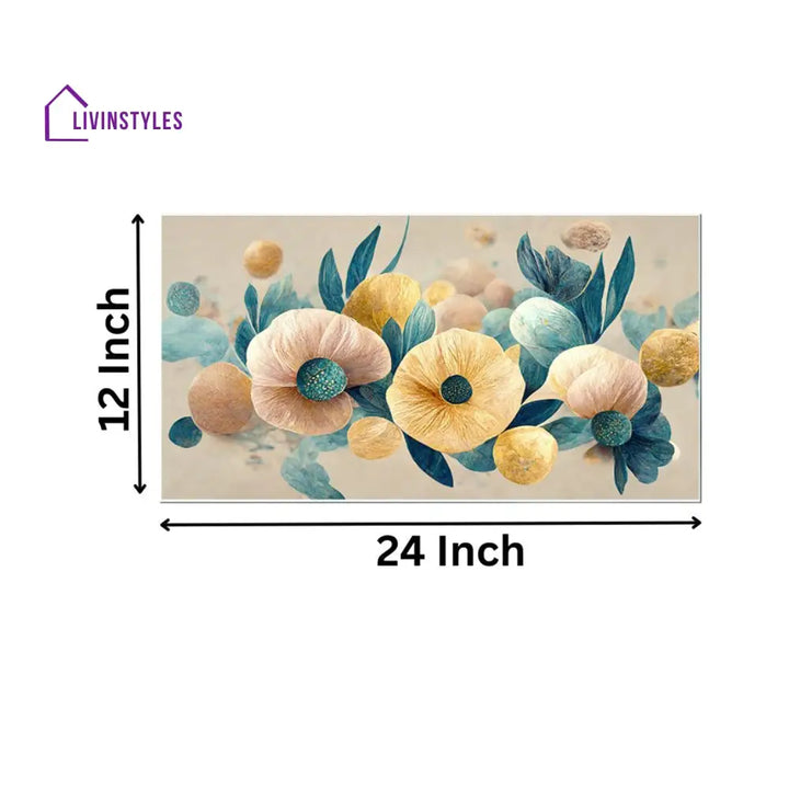 Gold And Blue Floral Contrast Wall Painting