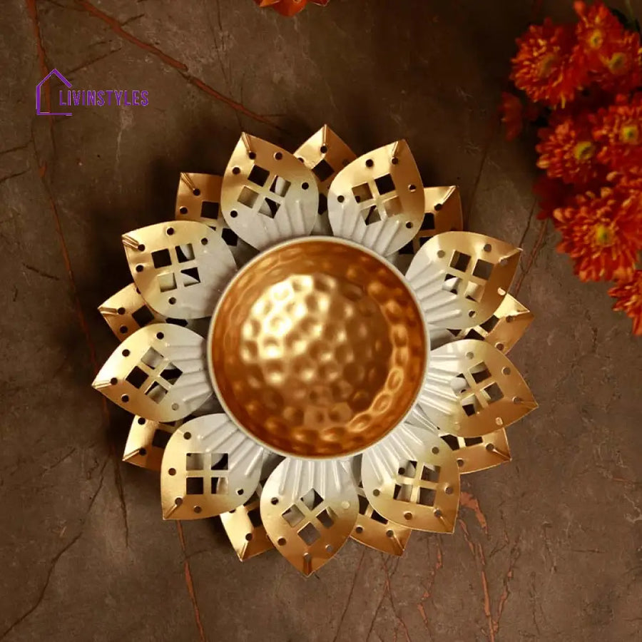 Gold & White Flower Cut Urli Default Title