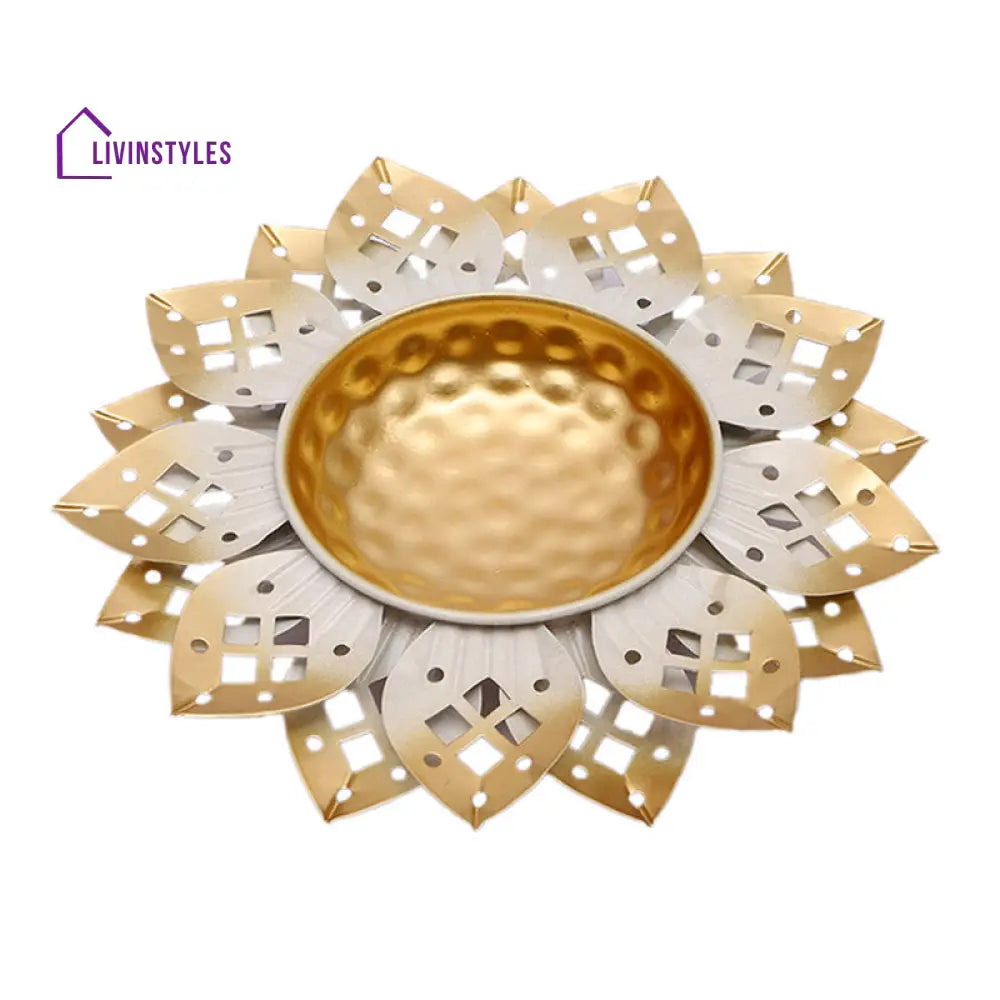Gold And White Floral Cutwork Basin Urli