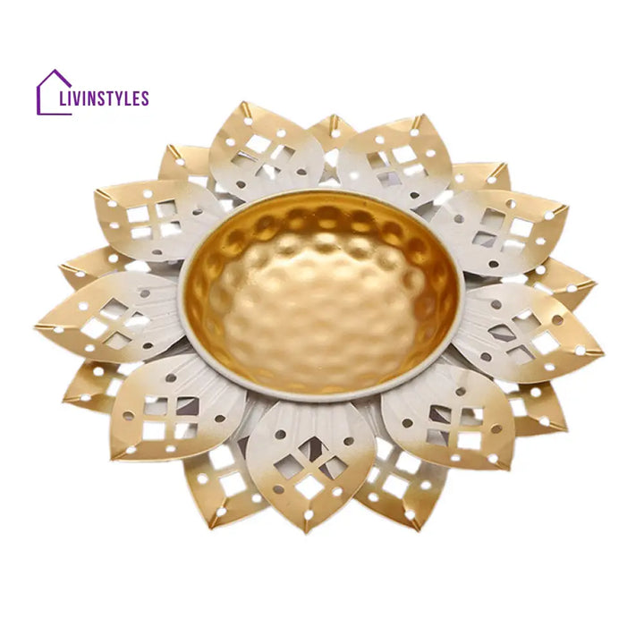 Gold And White Floral Cutwork Basin Urli