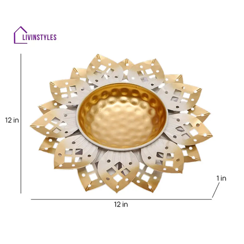 Gold And White Floral Cutwork Basin Urli