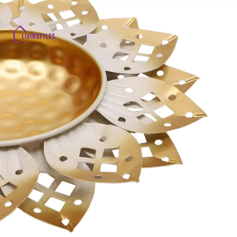 Gold And White Floral Cutwork Basin Urli