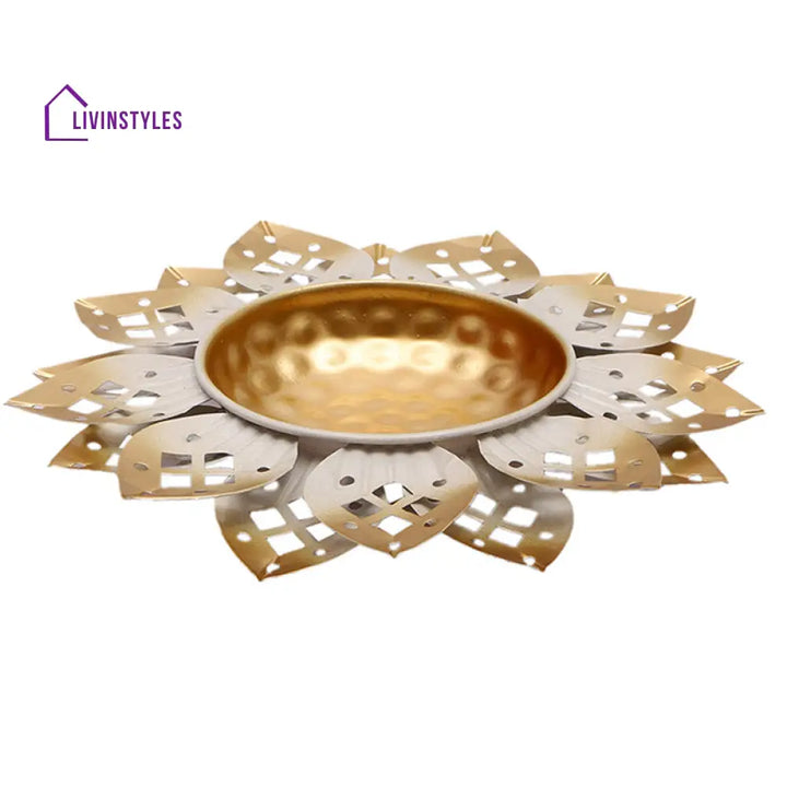 Gold And White Floral Cutwork Basin Urli