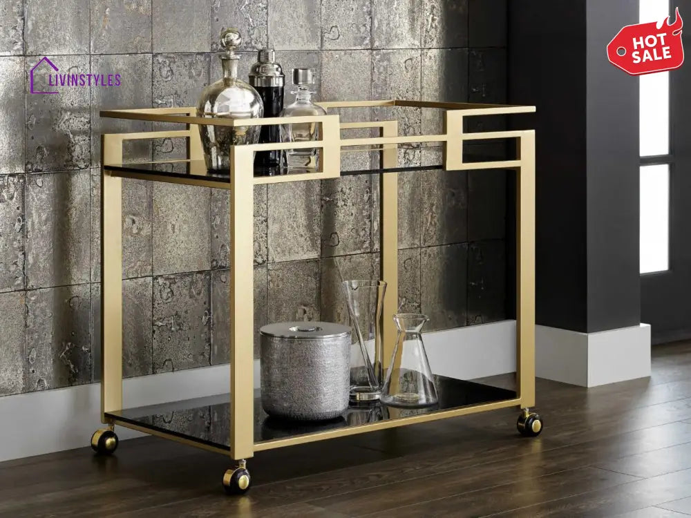 Golden Rectangle Serving Trolley with Glass Shelves