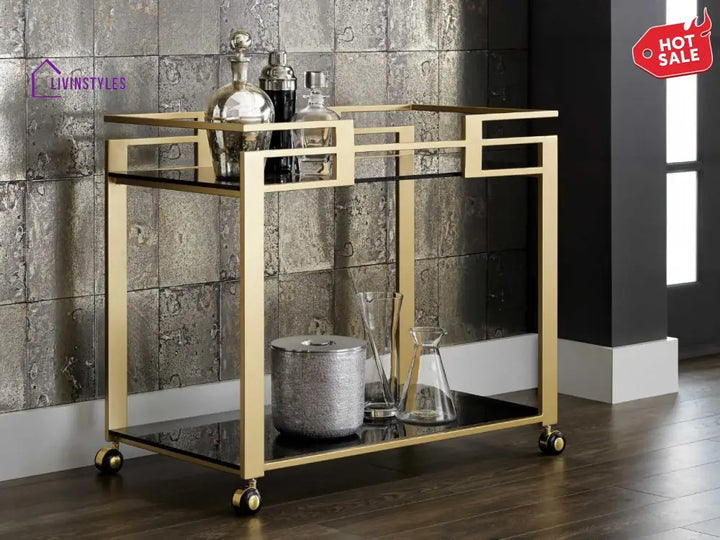Golden Rectangle Serving Trolley with Glass Shelves