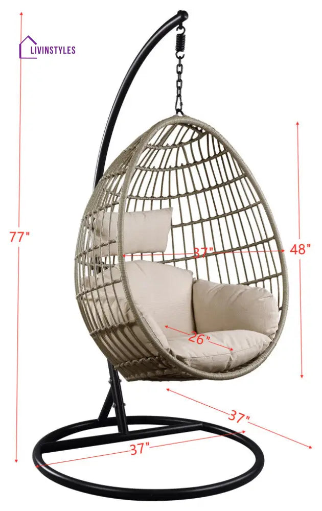 Gonzalo Single Seater Hanging Swing With Stand For Balcony Garden Swing (Black + Grey) - Swings