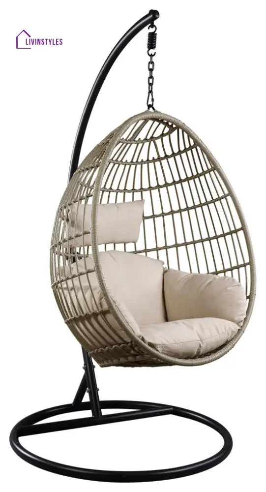 Gonzalo Single Seater Hanging Swing With Stand For Balcony Garden Swing (Black + Grey) - Swings