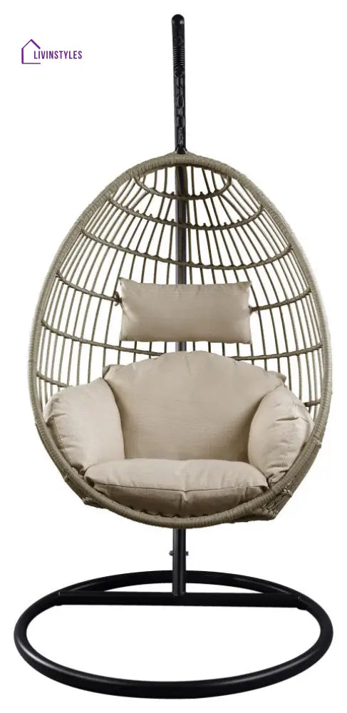 Gonzalo Single Seater Hanging Swing With Stand For Balcony Garden Swing (Black + Grey) - Swings