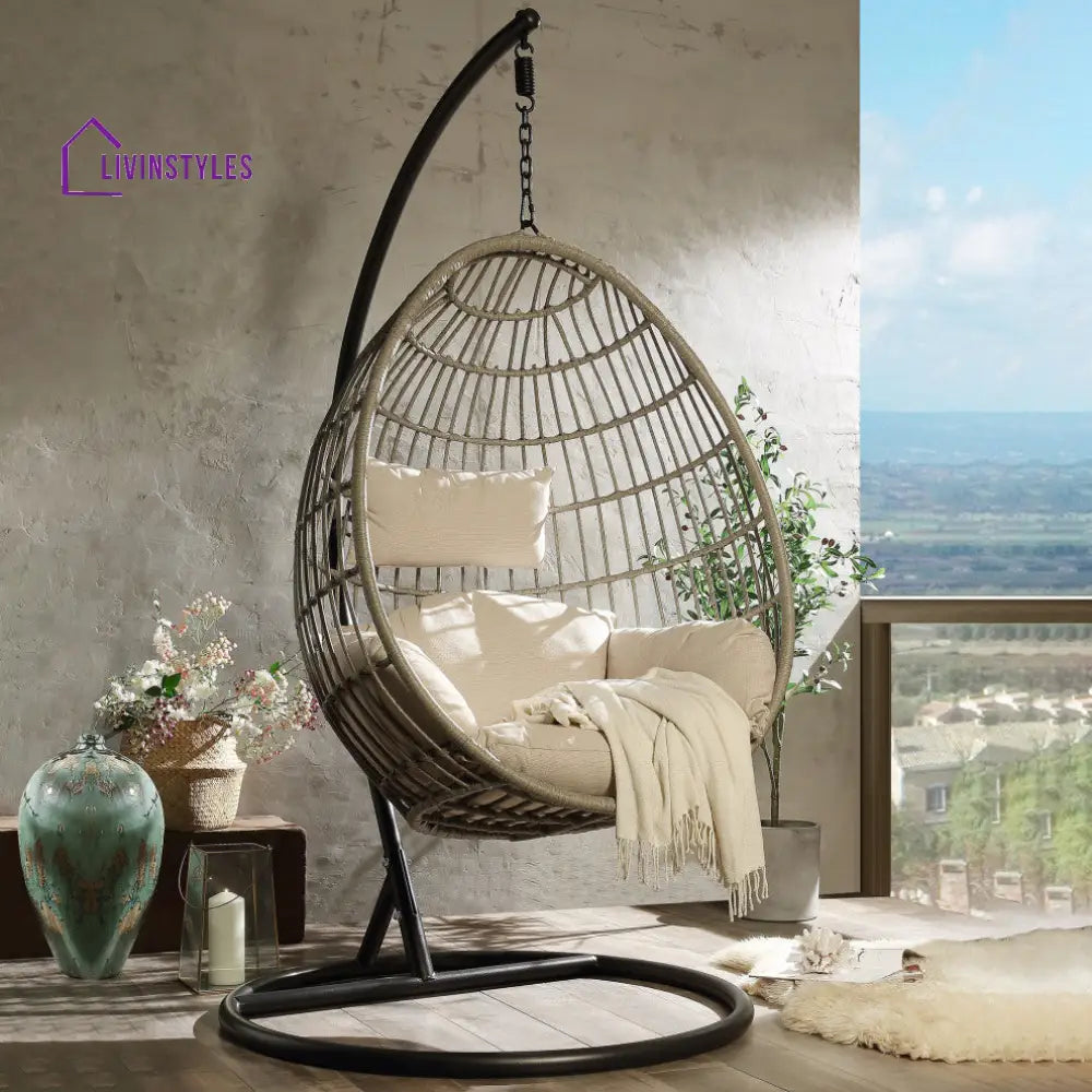 Gonzalo Single Seater Hanging Swing With Stand For Balcony Garden Swing (Black + Grey) - Swings