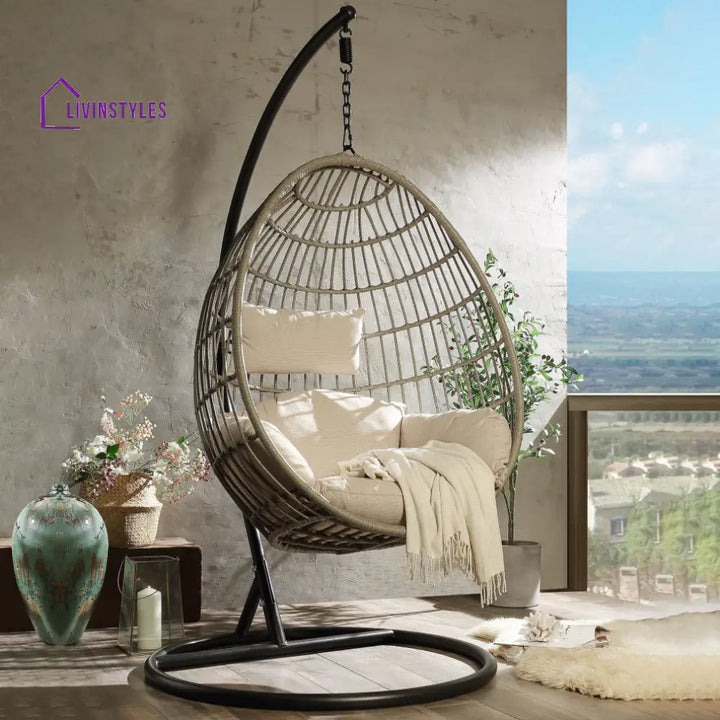 Gonzalo Single Seater Hanging Swing With Stand For Balcony Garden Swing (Black + Grey) - Swings