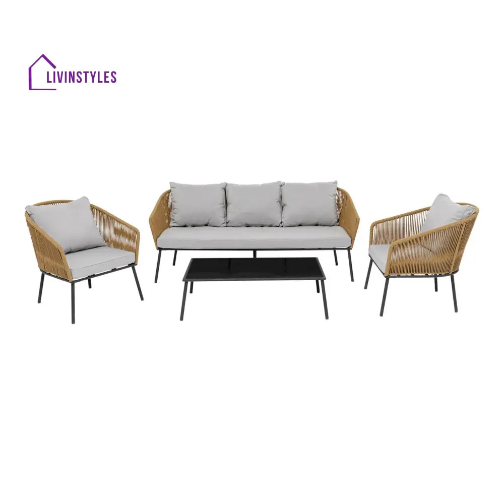 Goons Outdoor Sofa Set 3 Seater 2 Single seater and 1 Center Table Set (Khaki) Braided & Rope - Sofa Sets