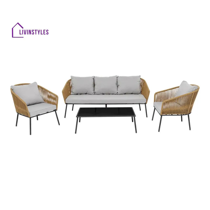 Goons Outdoor Sofa Set 3 Seater 2 Single seater and 1 Center Table Set (Khaki) Braided & Rope - Sofa Sets
