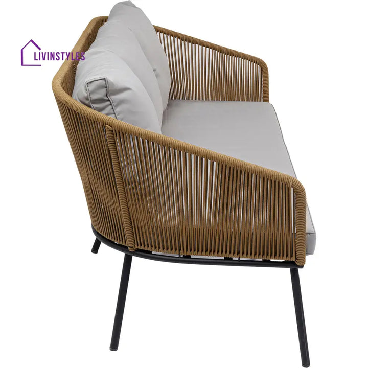 Goons Outdoor Sofa Set 3 Seater 2 Single seater and 1 Center Table Set (Khaki) Braided & Rope - Sofa Sets