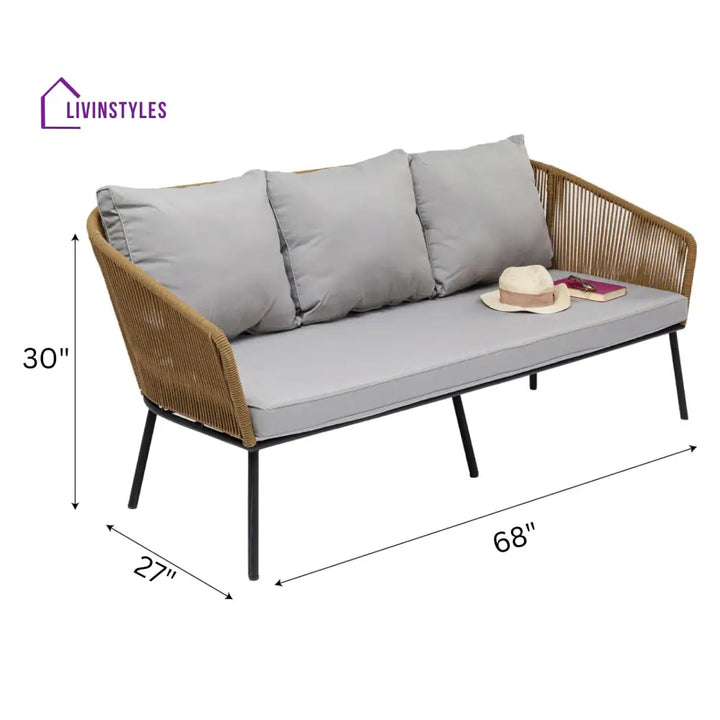 Goons Outdoor Sofa Set 3 Seater 2 Single seater and 1 Center Table Set (Khaki) Braided & Rope - Sofa Sets