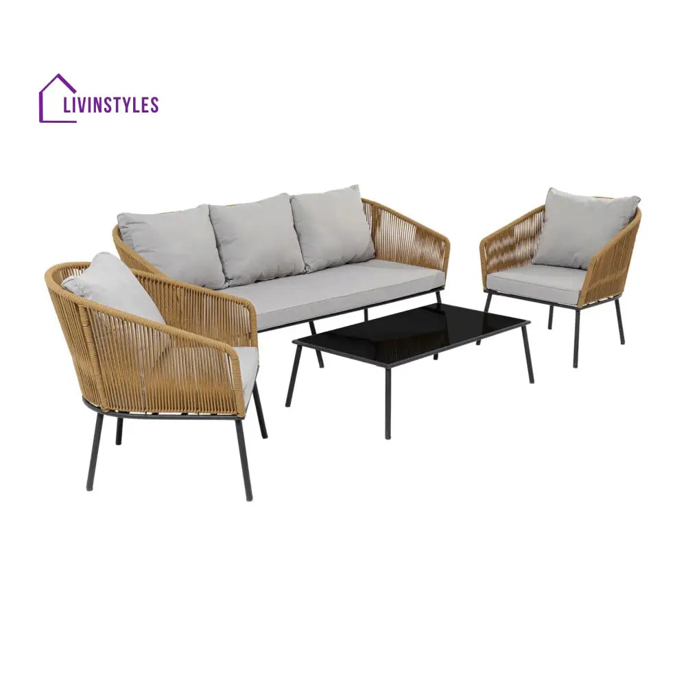 Goons Outdoor Sofa Set 3 Seater 2 Single seater and 1 Center Table Set (Khaki) Braided & Rope - Sofa Sets