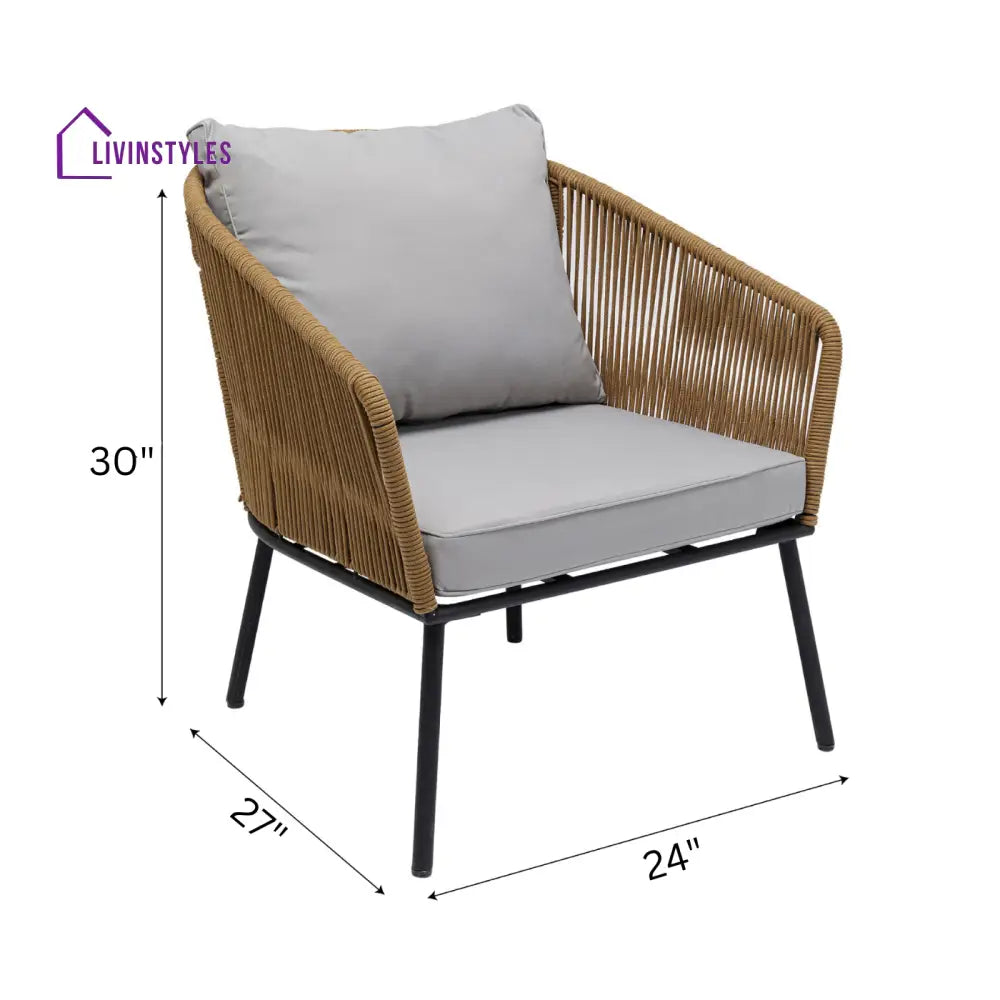 Goons Outdoor Sofa Set 3 Seater 2 Single seater and 1 Center Table Set (Khaki) Braided & Rope - Sofa Sets