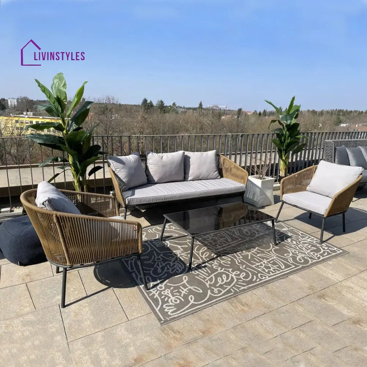 Goons Outdoor Sofa Set 3 Seater 2 Single seater and 1 Center Table Set (Khaki) Braided & Rope - Sofa Sets