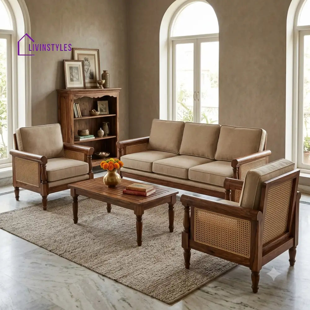 Gopika Wooden Sofa Set | 3 + 1 + 1 Sheesham Wood Sofa Set for Living Room