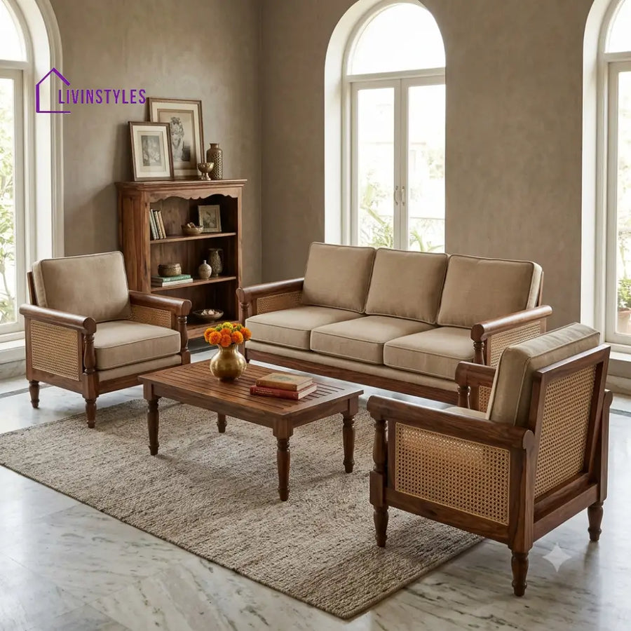 Gopika Wooden Sofa Set | 3 + 1 + 1 Sheesham Wood Sofa Set for Living Room