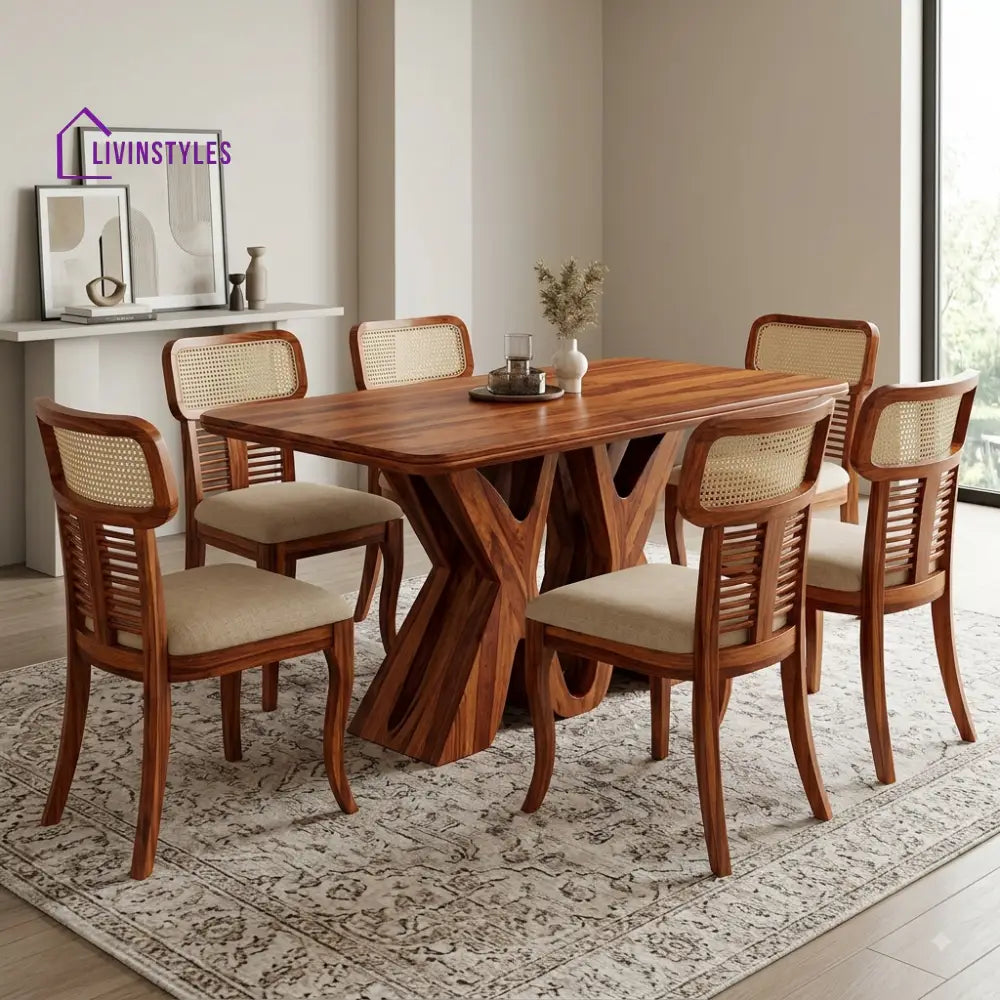 Gouri Premium Wooden 6 Seater Dining Table Set