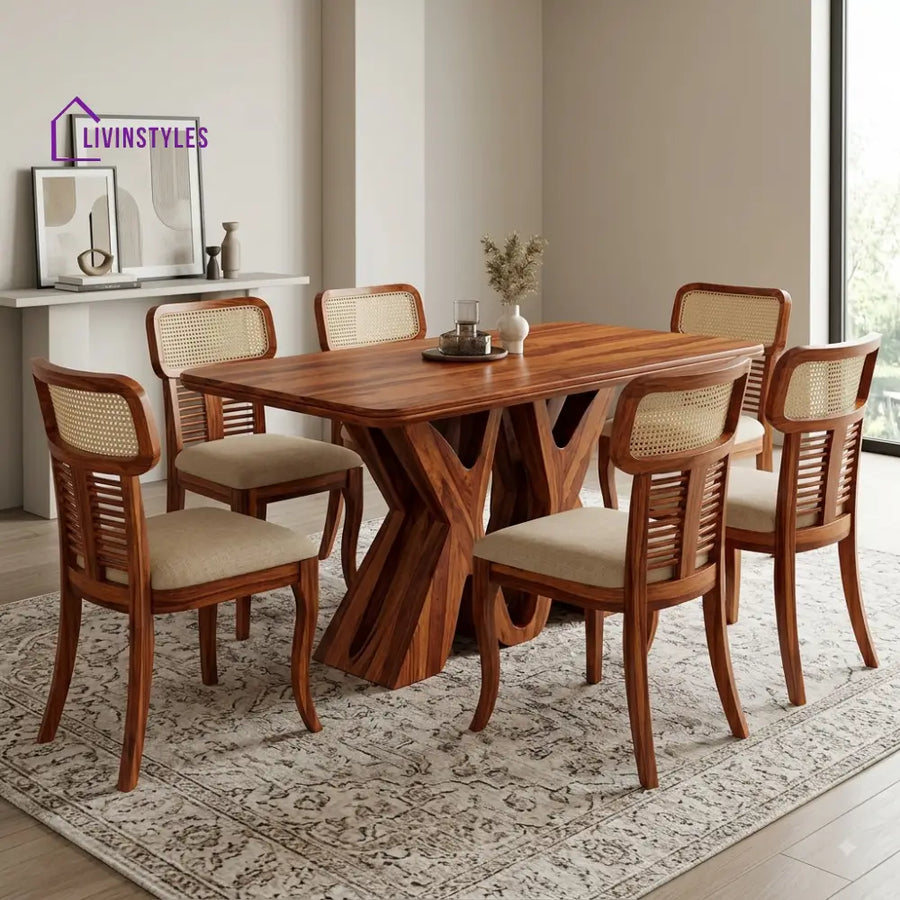 Gouri Premium Wooden 6 Seater Dining Table Set