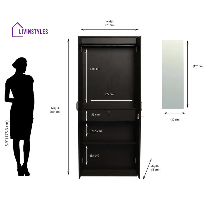2 Door Wardrobe with Mirror (New Wenge) Home Furniture