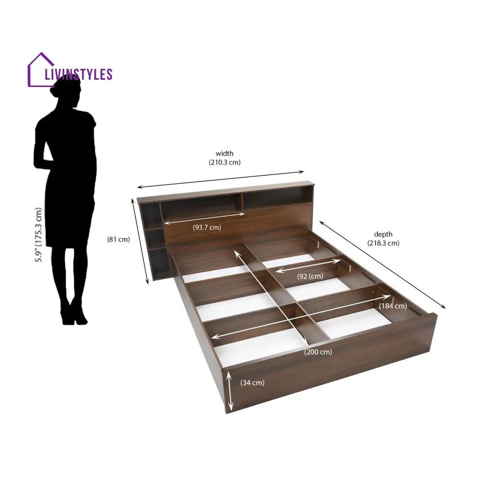 Yaroslav King Bed With Headboard & Box Storage (Classic Walnut) Home Furniture